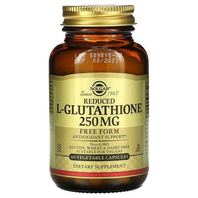 Solgar, Восстановленный L-глутатион, 250 мг, 60 растительных капсул (SOL-01351), фото