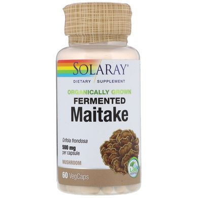 Гриби Майтаке, Fermented Maitake, Solaray, органік, ферментовані, 500 мг, 60 вегетаріанських капсул (SOR-90847), фото