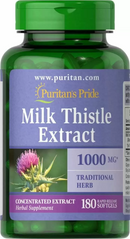 Puritan's Pride, Milk Thistle 4:1, Расторопша, 1000 мг, 180 гелевых капсул (PTP-01946), фото