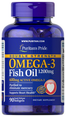 Puritan's Pride, Омега-3, Double Strength, 1200 мг, 90 капсул (PTP-17131), фото