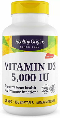 Healthy Origins, Витамин D3, 5000 МЕ, 360 капсул (HOG-15337), фото