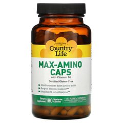 Country Life, Max-Amino, с витамином B-6, 180 вегетарианских капсул (CLF-01496), фото