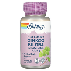 Solaray, Экстракт листьев гинко билоба для приема один раз в день, 120 мг, 30 растительных капсул (SOR-03603), фото