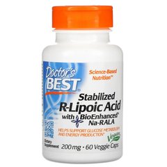 Doctor's Best, стабілізована R-ліпоєва кислота з BioEnhanced Na-RALA, 200 мг, 60 вегетаріанських капсул (DRB-00278), фото