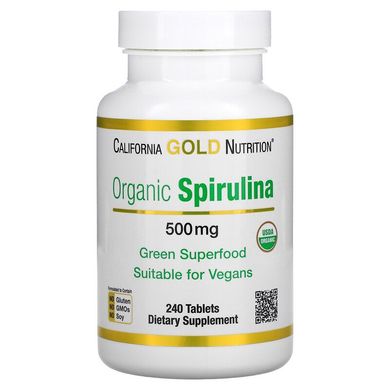 California Gold Nutrition, органическая спирулина, сертификат USDA Organic, 500 мг, 240 таблеток(CGN-01362), фото
