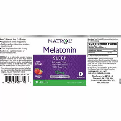 Мелатонин, Natrol, 10 мг, 30 таблеток (NTL-07170), фото