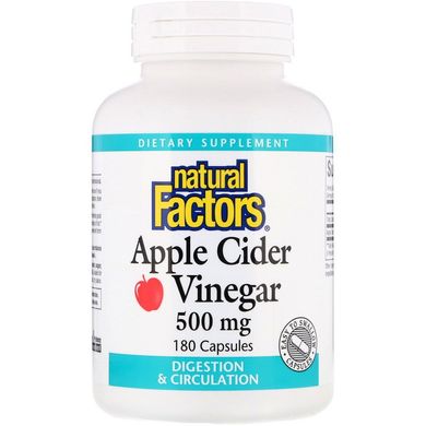 Яблучний сідрових оцет, Natural Factors, 500 мг, 180 капсул (NFS-02056), фото