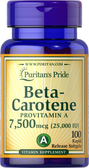 Бета-каротин, Beta-Carotene, Puritan's Pride, 25 000 МЕ, 100 гелевых капсул (PTP-11220), фото
