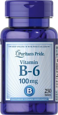 Витамин В6, Vitamin B-6 (Pyridoxine Hydrochloride), Puritan's Pride, 100 мг, 250 таблеток (PTP-10653), фото