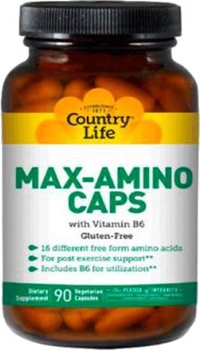 Country Life, Max-Amino, з вітаміном B-6, 90 вегетаріанських капсул (CLF-01495), фото