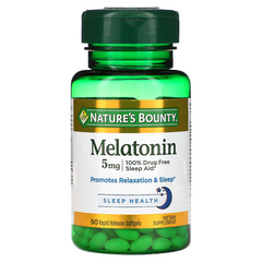Nature's Bounty, Мелатонин, 5 мг, 90 мягких желатиновых капсул с быстрым высвобождением (NRT-15745), фото