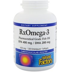 Омега 3, Rx Omega-3, ЭПК- 400 мг / ДГК-200 мг, Natural Factors, 120 капсул (NFS-03549), фото