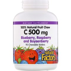 Вітамін C, зі смаком лохини, малини і бойзеновой ягоди, Vitamin C, Natural Factors, 500 мг, 90 таблеток (NFS-01326), фото