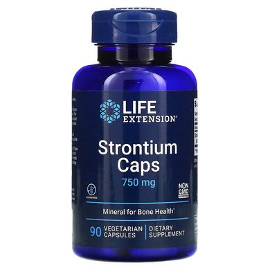 Life Extension, Strontium Caps (Стронцій в капсулах), мінерал для здоров'я кісток, 750 мг, 90 вегетаріанських капсул (LEX-14769), фото