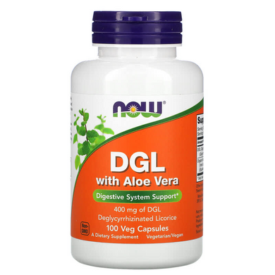 Лакрица і алое вера, DGL With Aloe Vera, Now Foods, 400 мг, 100 капсул (NOW-04654), фото