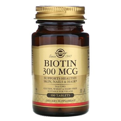 Solgar, Біотин, 300 мкг, 100 таблеток (SOL-00280), фото