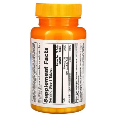Thompson, Фолієва кислота з вітаміном B-12, 800 мкг, 30 таблеток (THO-19895), фото