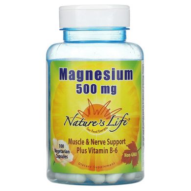 Nature's Life, магний + B6, 500 мг, 100 вегетарианских капсул (NLI-00437), фото