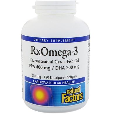 Омега 3, Rx Omega-3, ЕПК- 400 мг / ДГК-200 мг, Natural Factors, 120 капсул (NFS-03549), фото