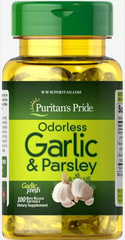 Чеснок и петрушка, Odorless Garlic & Parsley, Puritan's Pride, 500 мг/100 мг, без запаха, 100 гелевых капсул (PTP-12850), фото