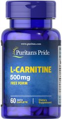 Л-карнитин, L-Carnitine, Puritan's Pride, 500 мг, 60 капсул (PTP-11684), фото
