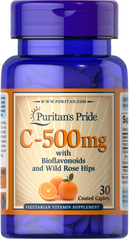 Витамин С с биофлавоноидами и шиповником, Vitamin C, Puritan's Pride, 500 мг, 30 капсул (PTP-30262), фото