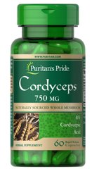 Кордицепс, Cordyceps Mushroom 750 мг, Puritan's Pride, 60 капсул (PTP-53263), фото
