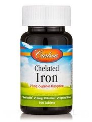 Хелат заліза, Chelated Iron, Carlson Labs, 27 мг, 100 таблеток (CAR-05571), фото