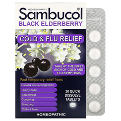 Sambucol, черная бузина, средство от гриппа и простуды, 30 быстрорастворимых таблеток (SBL-00150), фото