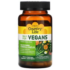 Country Life, Max for Vegans, Мультивитаминный и минеральный комплекс, 120 веганских капсул (CLF-08107), фото