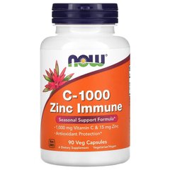 Now Foods, C-1000 с цинком для укрепления иммунитета, витамин C, 1000 мг и цинк, 15 мг, 90 вегетарианских капсул (NOW-00694), фото