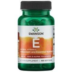 Витамин Е, Vitamin E Natural, Swanson, 400 МЕ (268 мг), 100 гелевых капсул (SWV-01140), фото