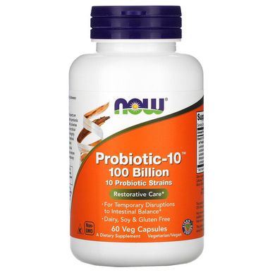 Now Foods, Probiotic-10, відновлення, 100 млрд., 60 вегетаріанських капсул (NOW-02904), фото