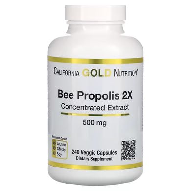 California Gold Nutrition, пчелиный прополис 2X, концентрированный экстракт, 500 мг, 240 растительных капсул (CGN-00946), фото