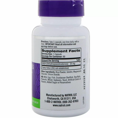 ДГЕА, дегідроепіандростерон, DHEA, Natrol, 25 мг, 90 капсул (NTL-00590), фото