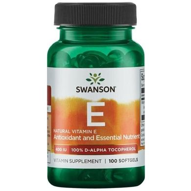 Вітамін Е, Vitamin E Natural, Swanson, 400 МО (268 мг), 100 гелевих капсул (SWV-01140), фото