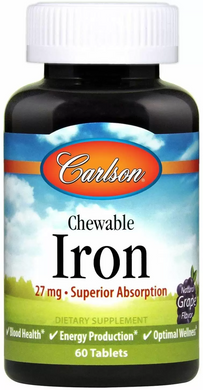 Залізо натуральний полуничний смак, Chewable Iron, Carlson Labs, 30 мг 60 таблеток (CAR-55810), фото