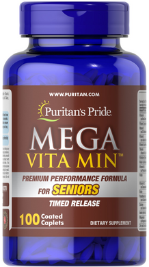 Мультивітаміни для літніх, Mega Multivitamins for Seniors Timed Release, Puritan's Pride, 100 капсул (PTP-10270), фото