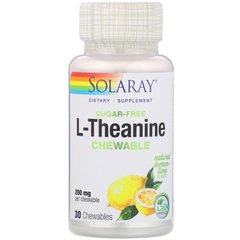 L-теанин, L-Theanine, Solaray, 200 мг, 30 жевательных таблеток (SOR-97512), фото