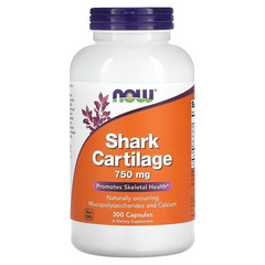 Акулий хрящ, Shark Cartilage, Now Foods, 750 мг, 300 капсул, (NOW-03272), фото