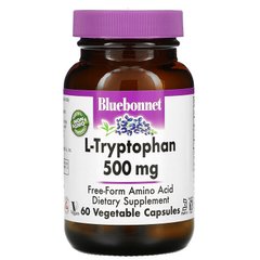 Bluebonnet Nutrition, L-триптофан, 500 мг, 60 рослинних капсул (BLB-00094), фото