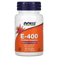 Now Foods, витамин E-400 со смешанными токоферолами, 268 мг (400 МЕ), 50 капсул (NOW-00890), фото