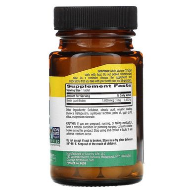 Country Life, Биотин, 1 мг (1000 мкг), 100 таблеток (CLF-06503), фото