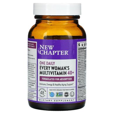 New Chapter, 40+ Every Woman's One Daily, витаминный комплекс на основе цельных продуктов для женщин старше 40 лет, 48 вегетарианских таблеток (NCR-00366), фото