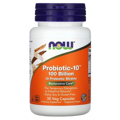 Now Foods, Probiotic-10, восстановление, 100 млрд., 30 вегетарианских капсул (NOW-02931), фото