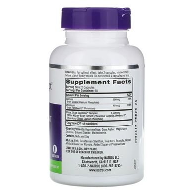 Natrol, Carb Intercept з Phase 2 Carb Controller, добавка для зниження ваги, 500 мг, 120 рослинних капсул (NTL-04291), фото