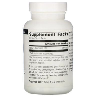 Source Naturals, ацетил-L-карнітин, 500 мг, 120 таблеток (SNS-00331), фото