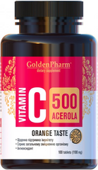 Golden Pharm, Вітамін С (Ацерола), зі смаком апельсина, 100 таблеток (GLF-47124), фото