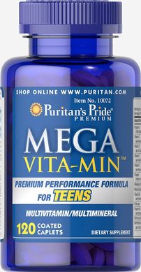 Мультивитамины для подростков, Mega Vita Min™ Multivitamins for Teens, Puritan's Pride, 120 капсул (PTP-10072), фото