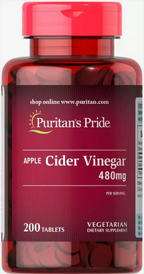 Яблучний оцет, Apple Cider Vinegar, Puritan's Pride, 480 мг, 200 таблеток (PTP-12941), фото